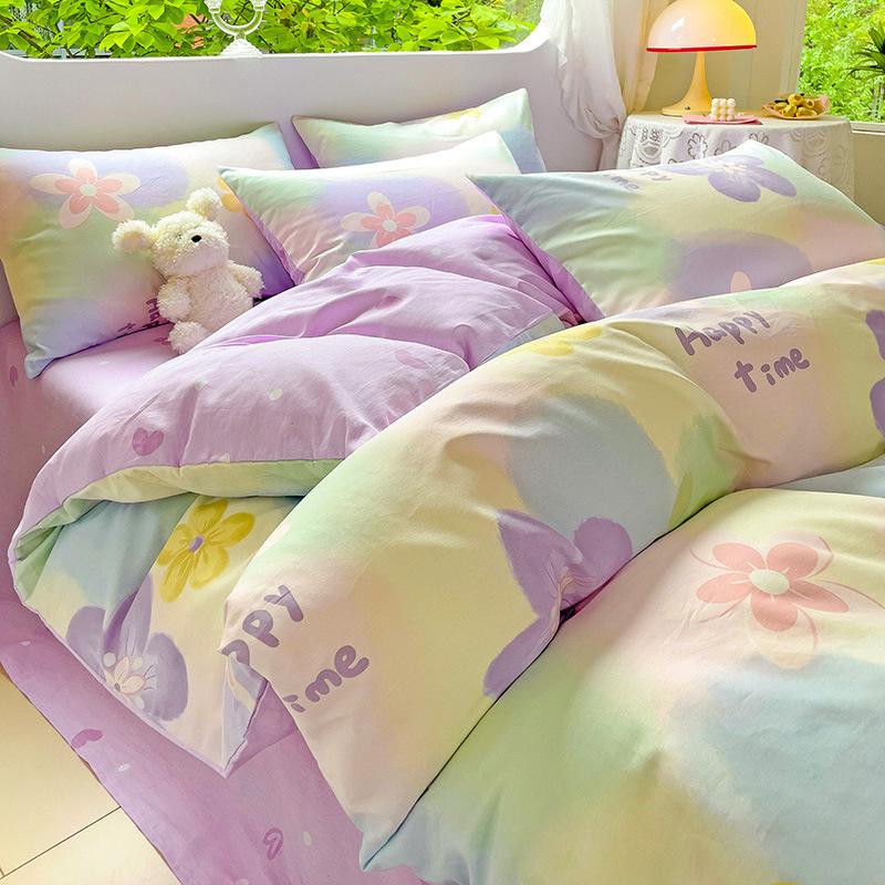 Vierteiliges Set aus reinem Baumwollbett, Baumwollbettwäsche, Bettbezug, Bettlaken, dreiteiliges Schlafsaalset