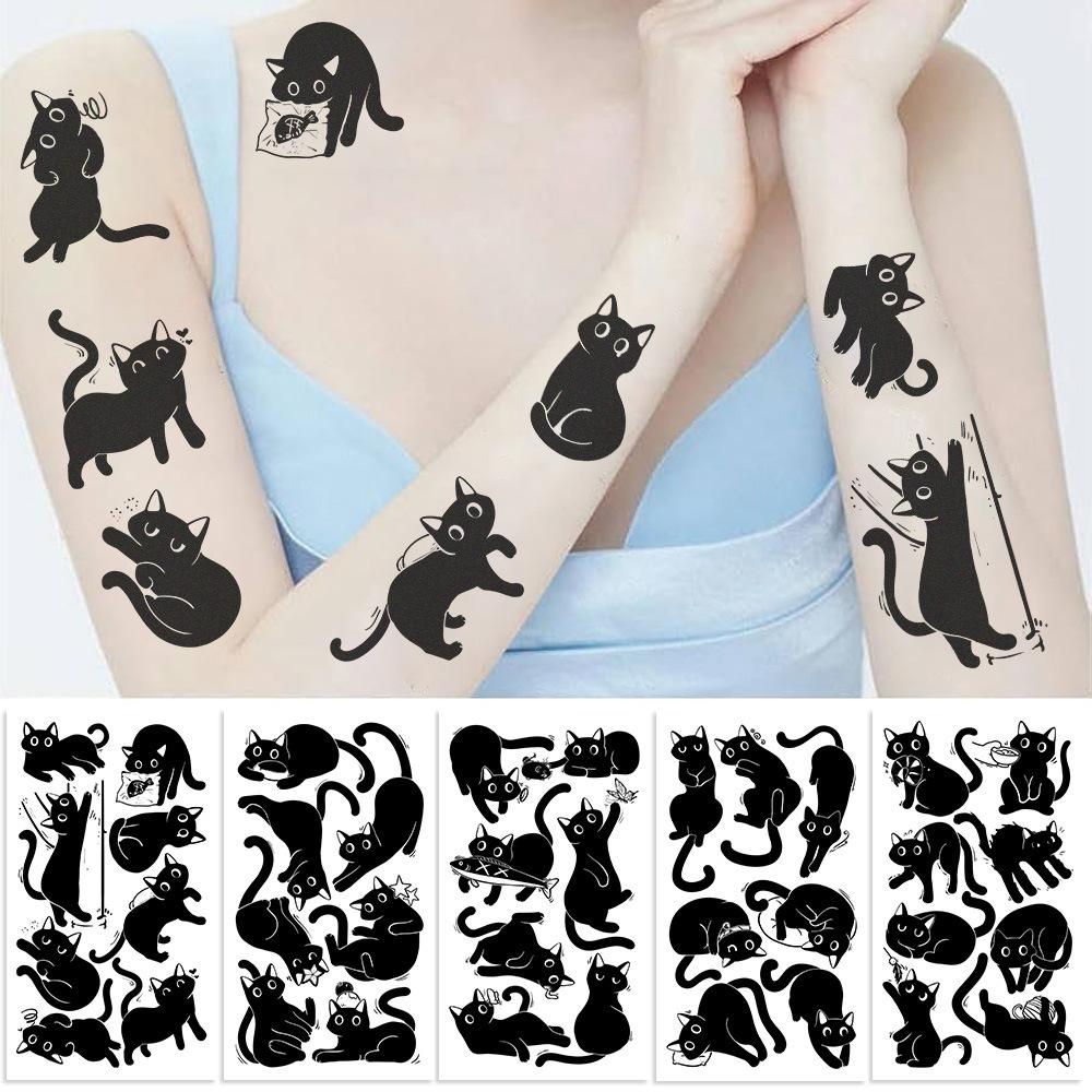 New Cartoon Little Black Cat Series Tattoo Stickers Can Waterproof Party Party Gift Funny DIY Fun Face