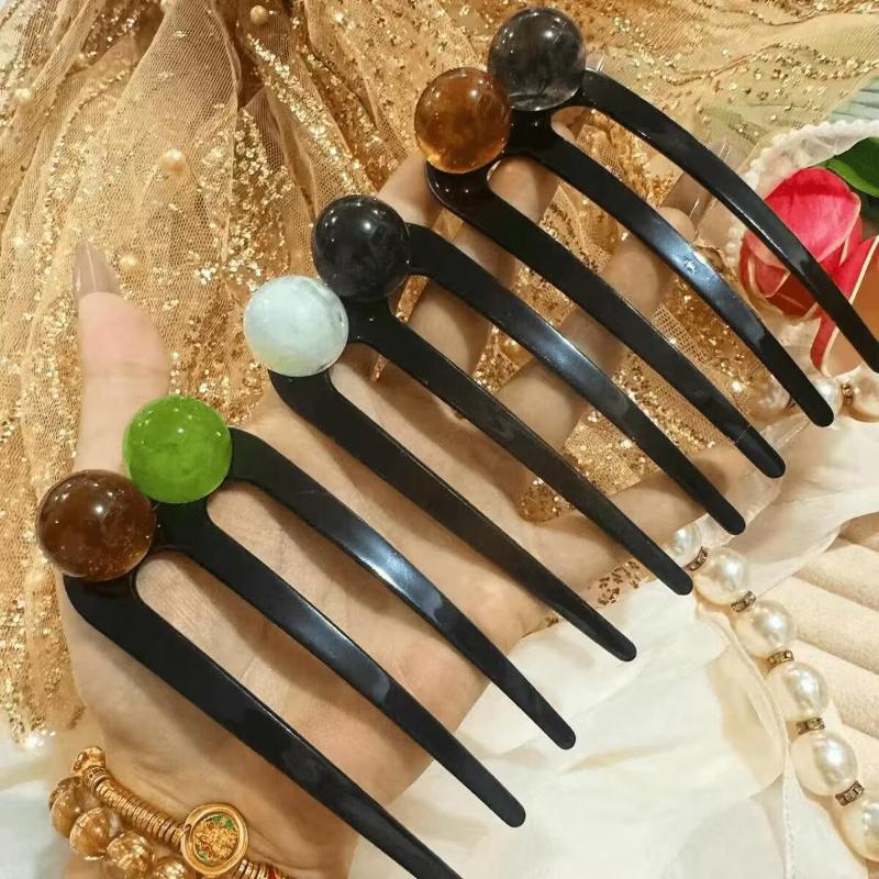 French Twist Pearl Beads Hair Stick Hair Clip Acetate U-Shaped Hairpin Vintage Tortoise Shell Women Hair Bun Pin Headwear