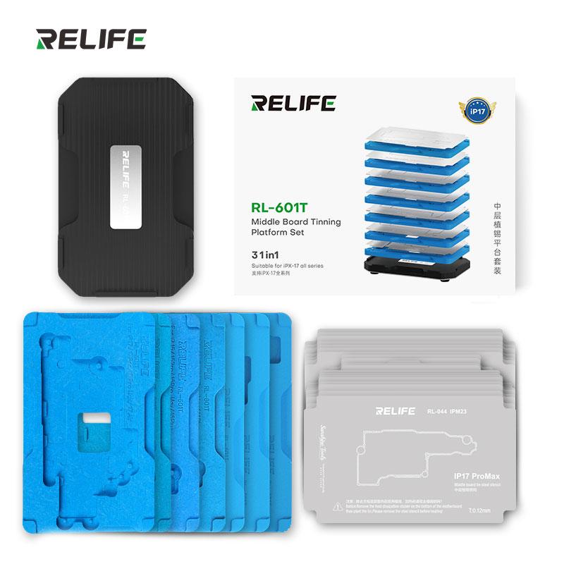 RELIFE RL-601T 31 in 1 iPhone X-17PM Added IP16E Motherboard Middle Layer Board Plant Tin Platform 3D BGA Reballing Stencil Kit