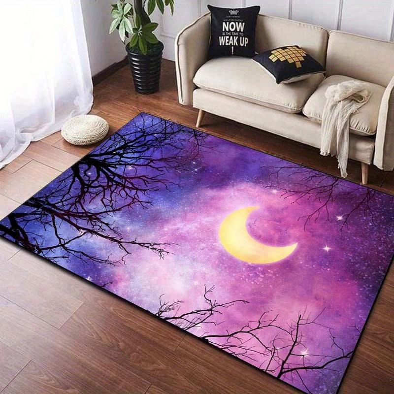 Starry Night Moon Rug - Cosmic Tree Design for Modern Living Spaces, Galaxy Themed Bedroom Flooring Ideas Skid resistant carpet