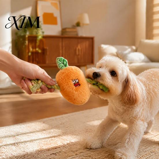 Durable Cotton Rope Toy Stuffed Vegetable Dog Toy, Interactive Squeaky Chew Plush Carrot Eggplant Aggressive Chewer Green Pepper with Arm for