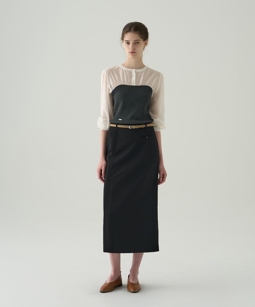 Deuloupisumeon H-Line Strap Pencil Skirt [Ash Cream]