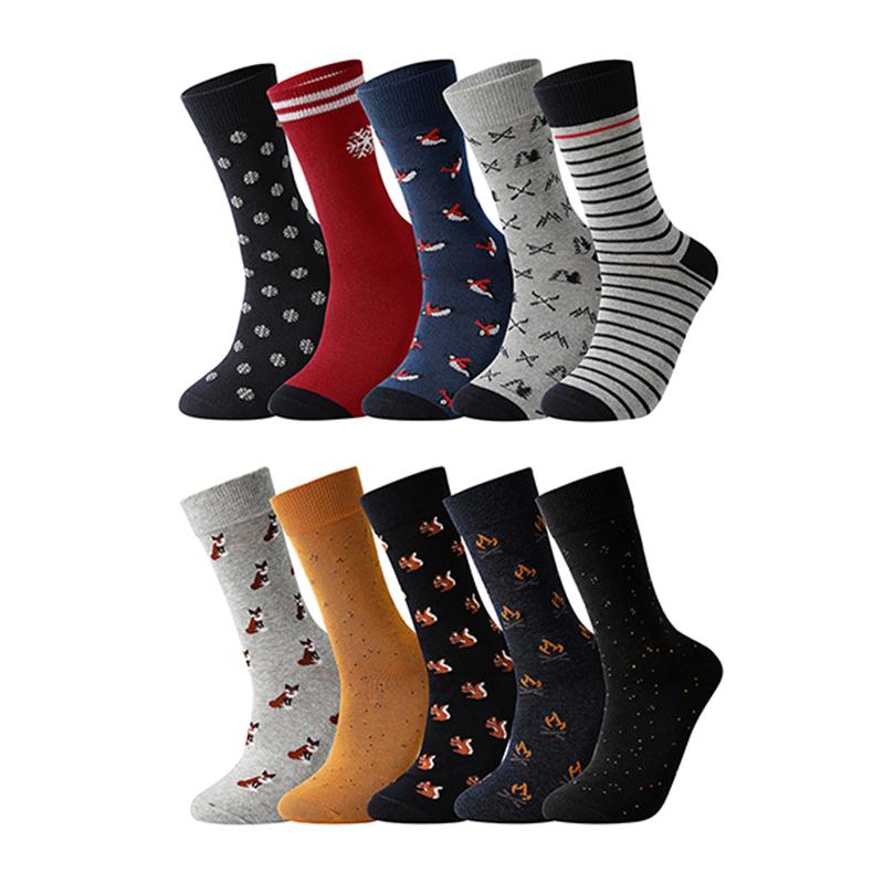 10 Pairs Men's Socks Cotton Business New Fashion Funny Sock With Print Animals Cartoon Middle Sock Male Casual Dresses Clothing