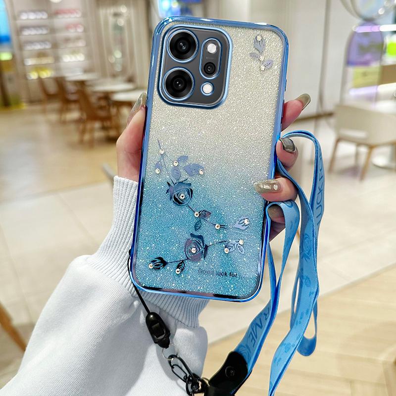 KADEM For Oppo Reno14 5G (Global) Case Flower Pattern TPU Gradient Phone Cover with Lanyards