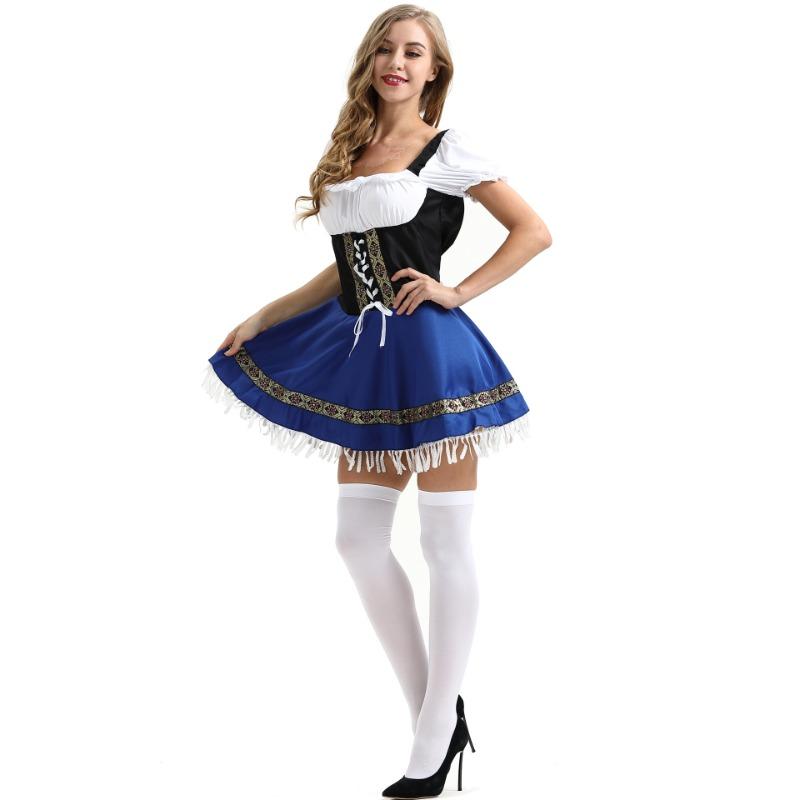 S-3XL Oktoberfest Costume, Adult, Female Blue Sexy Festival Performance Beer Costume Uniform