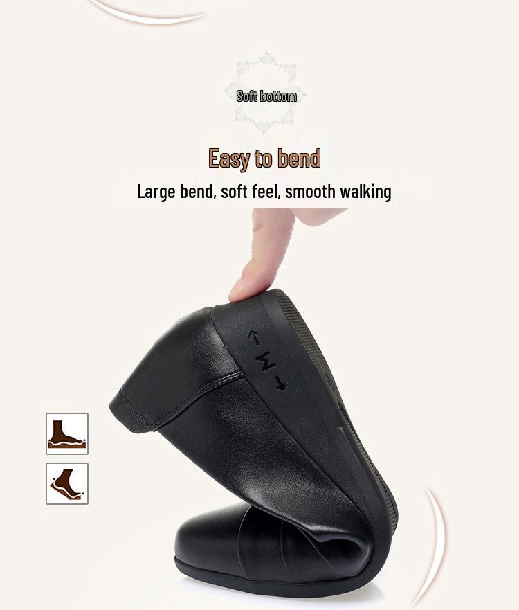 Chaussures en cuir à enfiler pour femmes printemps et automne: Ballerines confortables à semelles souples pour les personnes d'âge moyen et les personnes âgées