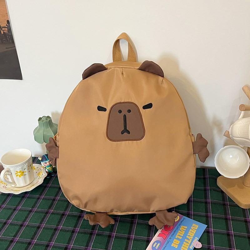New Cute Canvas Backpack Cute Schoolbag Cartoon Retro Brown Backpack