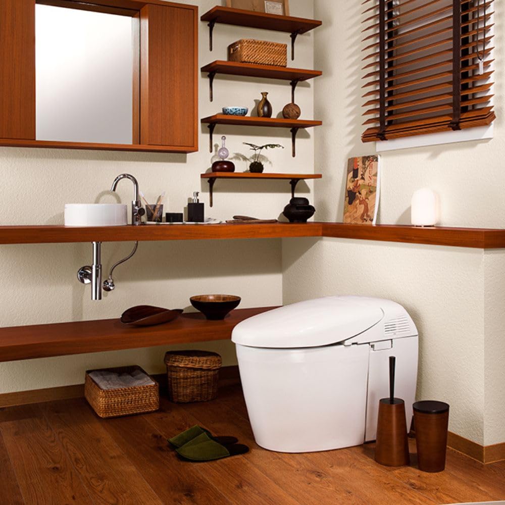 FUJIEI Antibakterielle Toilettenbürste im Dasper-Stil, Rauchblau, Durchmesser 12 x Höhe, Toilettenreinigungsbürste, matte Farbe, schlankes Etui inklusive, Deckel, schwarze Bürste