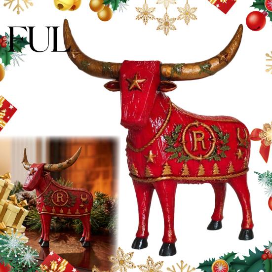 Seasonal Indoor Table Centerpieces Vintage Longhorn Cow Figurine, Rustic Farmhouse Animal Sculpture, Western Desktop Shelf Artistic Embellishments