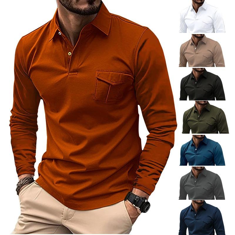 Spring/Autumn New Arrival Men's Long-Sleeved Polo Shirt Casual Collared Sports Polo Shirt Solid Colour Top