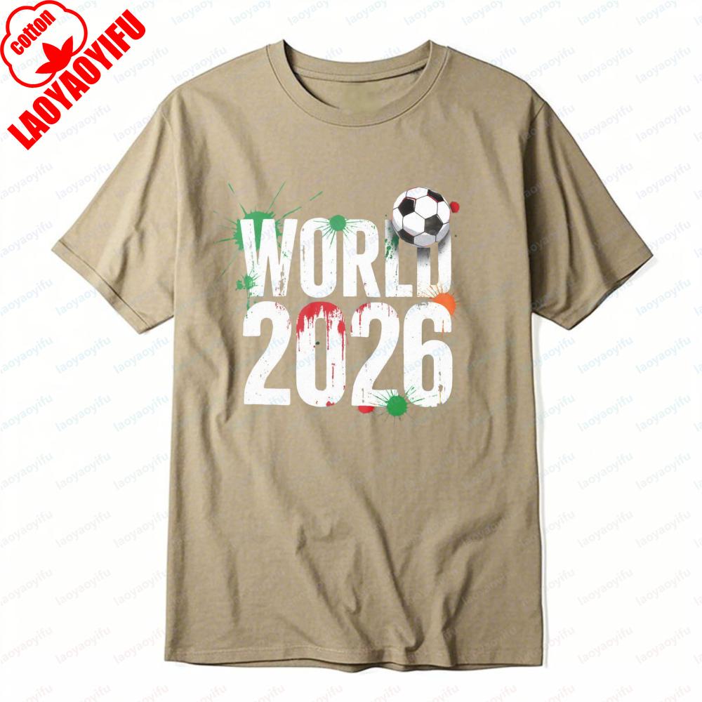 

Мужская футболка World 2026 по футболу Дизайн в цветах Мексики Топы Для любителя футбола Футболка Спортивные мероприятия Винтажная Дышащая Модная одежда S