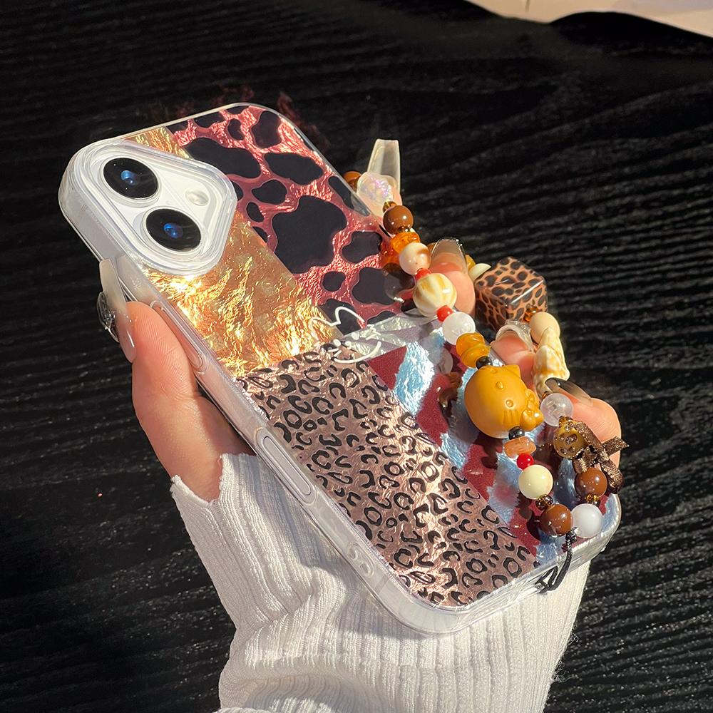 Bracelet Chain Painted Phone Case For iPhone 16 11 12 13 14 for 12 14 16 Pro 14 16 Pro Max Cute Pattern Hard Cover With Lanyard