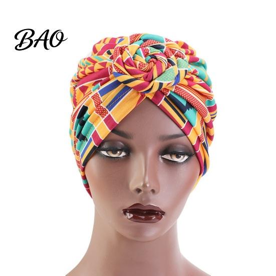 Regulowany Turban dla Kobiet, Styl Bohemian Wirujące Kwiaty Wzór Kwiatowy Nakrycie Głowy, Geometryczny Wzór Chusta na Głowę z Węzłem z Przodu Opaska na Głowę