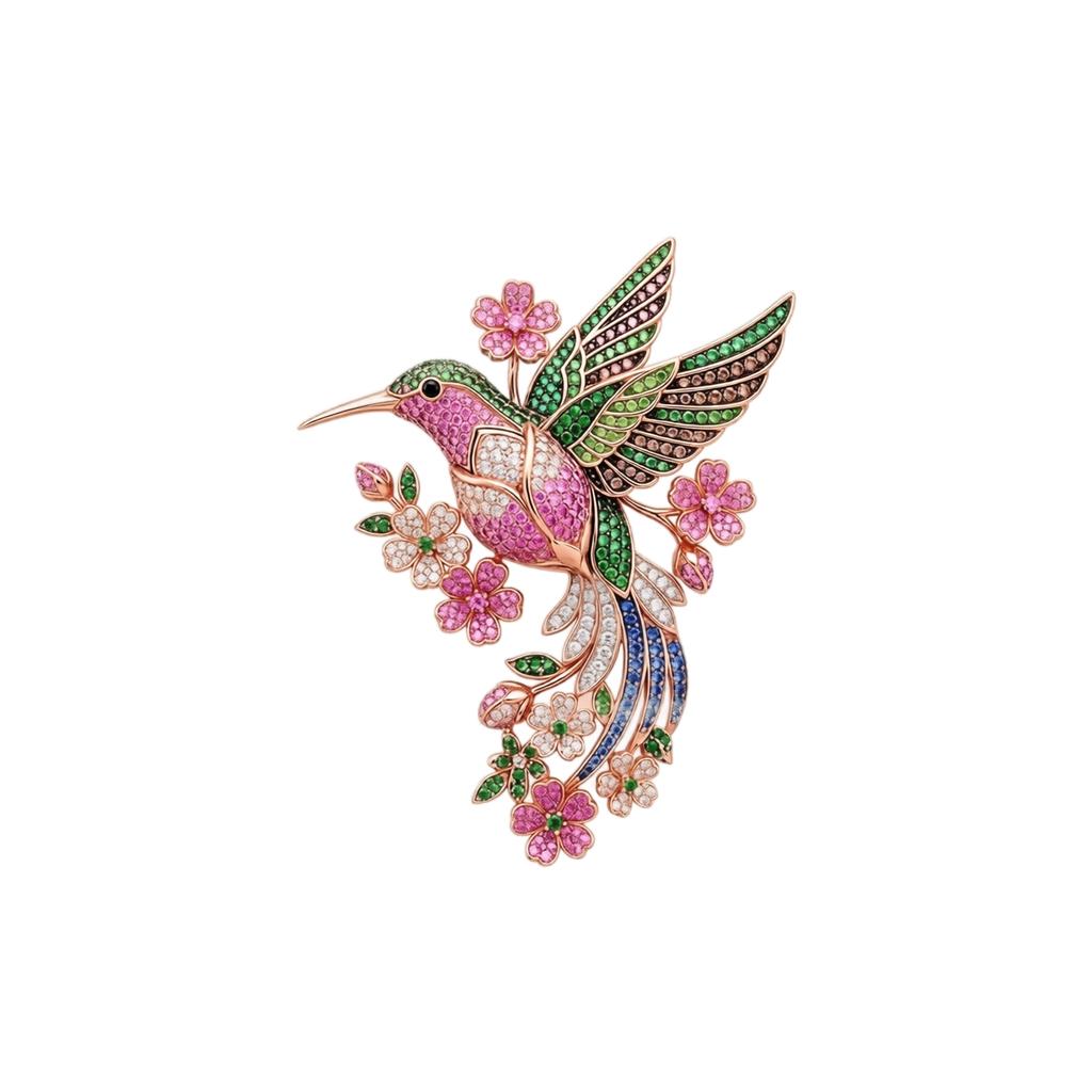 Kolibrie Broche Bloemenontwerp Kristal Versierde Metaallegering Speld Accessoire voor Kleding Tassen en Hoeden Elegante Op de Natuur Geïnspireerde Sieraden