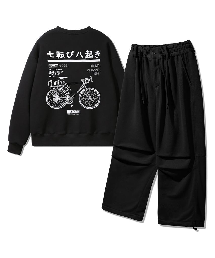 ALVINCLO [Set] Bicycle Sweatshirt Belt Loop Balloon Sweatpants Set