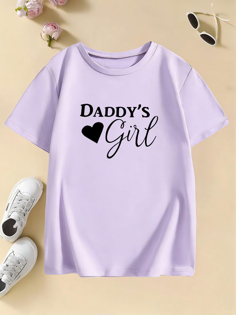 Daddys Girl with Heart Design Printed T Shirts Fashion Kids Childrens Tshirt Boys Girls Summer Spring Casual Top Tee Shirt