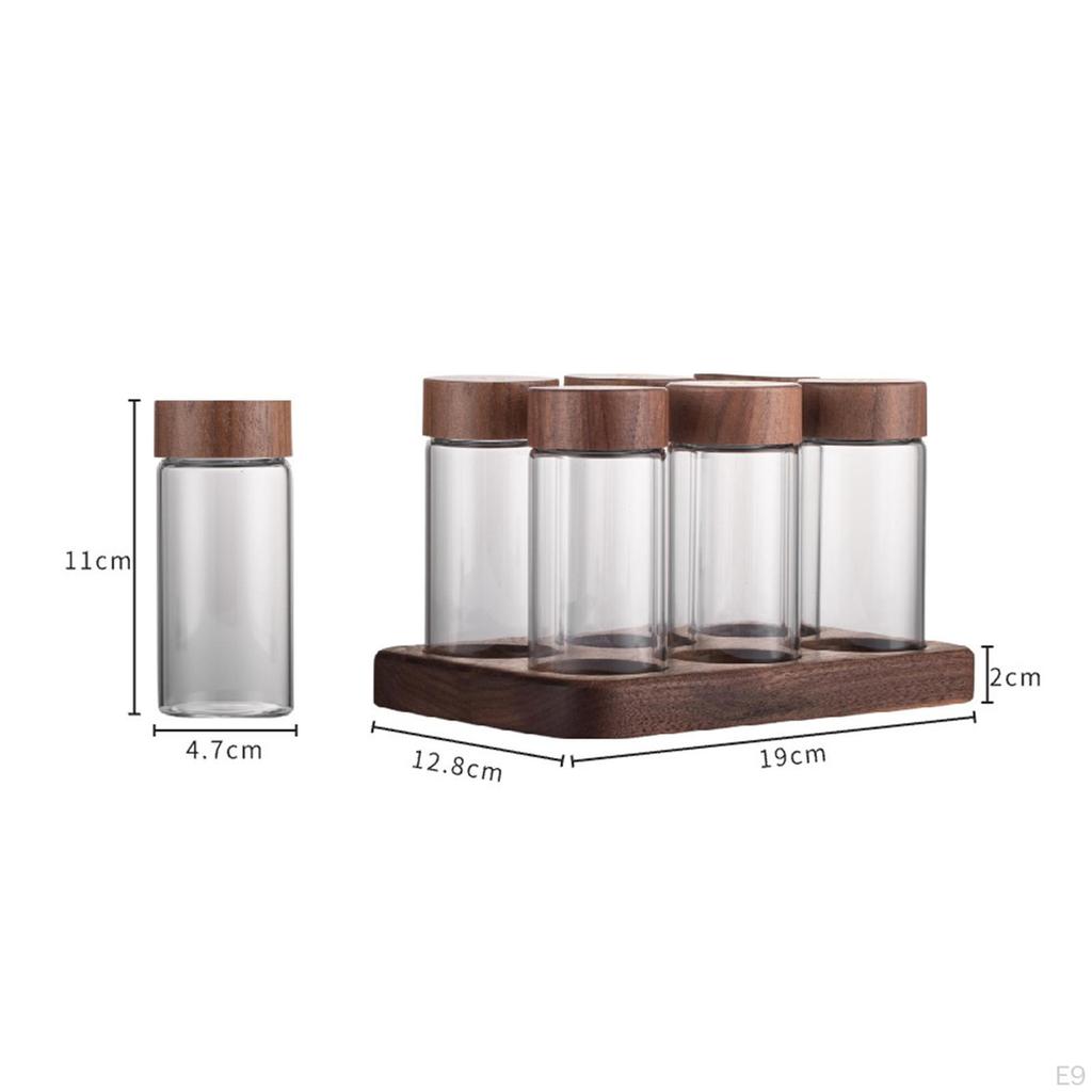 Coffee Bean Storage Set, Tubes, Tea Display Stand, Single Dose with Wooden Holder Glass