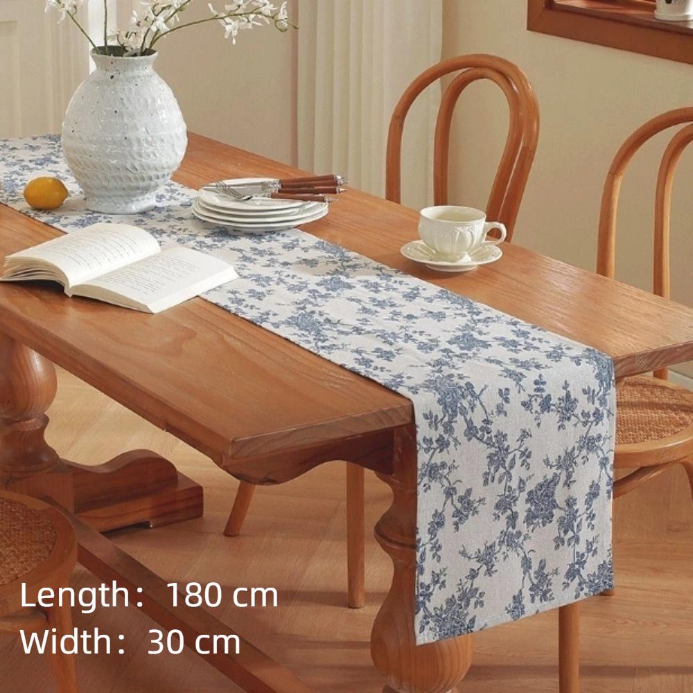 New American Retro Table Runner Polyester Pastoral Style Sideboard Cover 30x180 cm Blue Rose Table Dust Cover Restaurant Decor