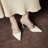 - High heels women's single shoes thin heels pointed toe bag head half slippers wear French new temperament versatile sandals