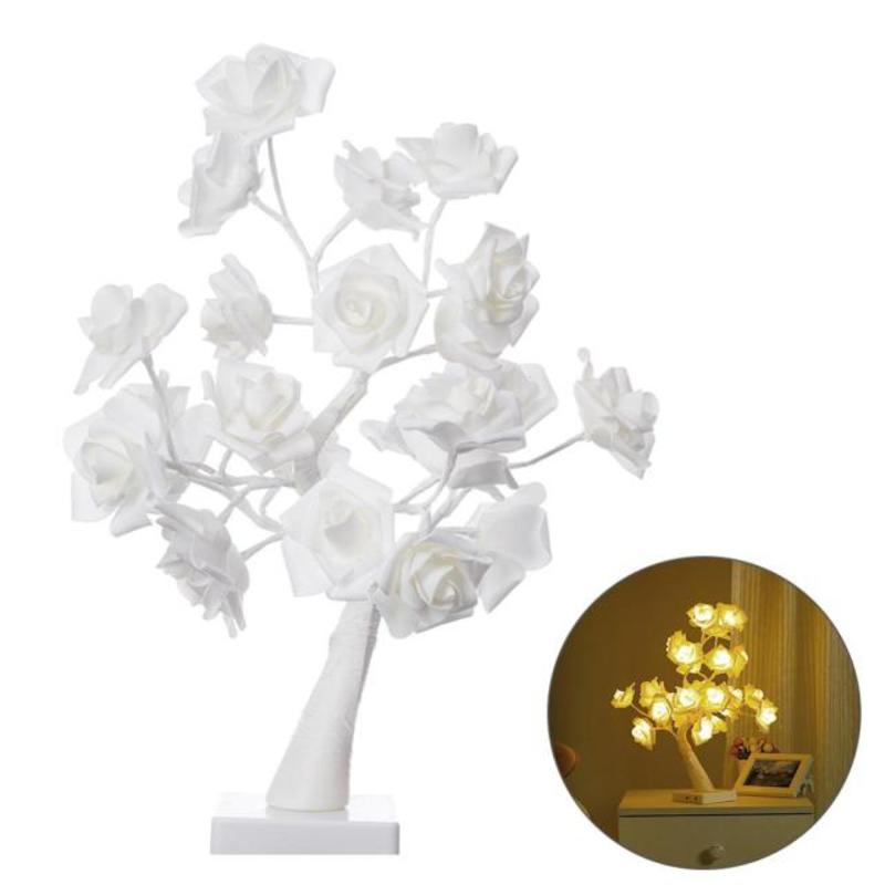 

LED White Rose Flower Night Rose Bedroom Night Lamp Home Lamp Decor Simulation Tree Christmas Wedding | LED Table Lamps