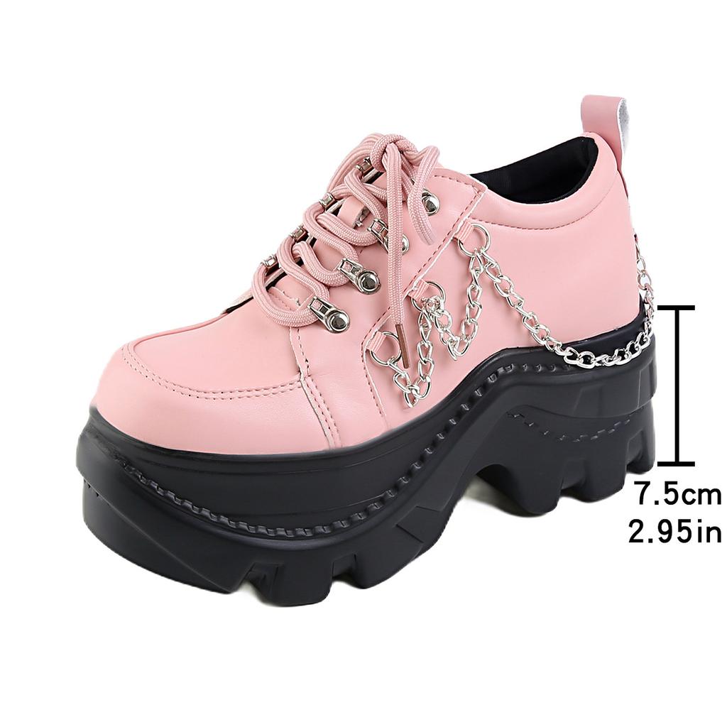 Gothic Chunky Platform Loafers Shoes Women Spring Autumn New Silver Metal Chain Sneakers Punk Thick Bottom Pumps Shoes Female