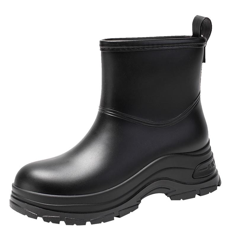

Short rain shoes women s rubber shoes wear non-slip water boots thick-soled drawstring water shoes velvet short rain boots 36 чорний