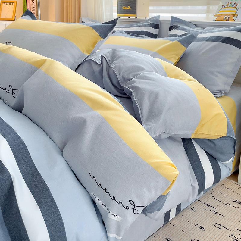 Fresh Literary Style Glutinous Cotton Bedding Set - Four-Piece Set for Dormitory or Home
