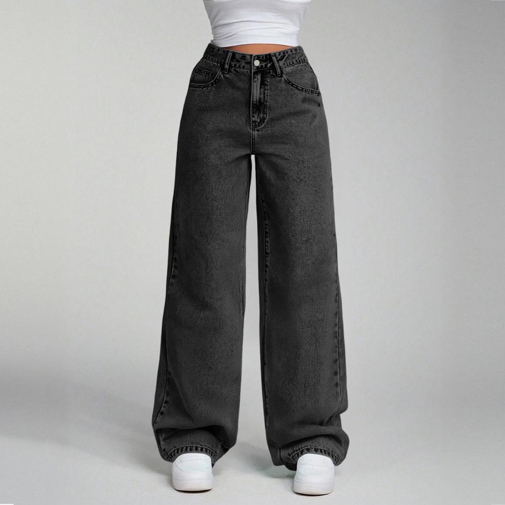 Women's High Waist Straight Leg Loose Casual Trousers Jeans