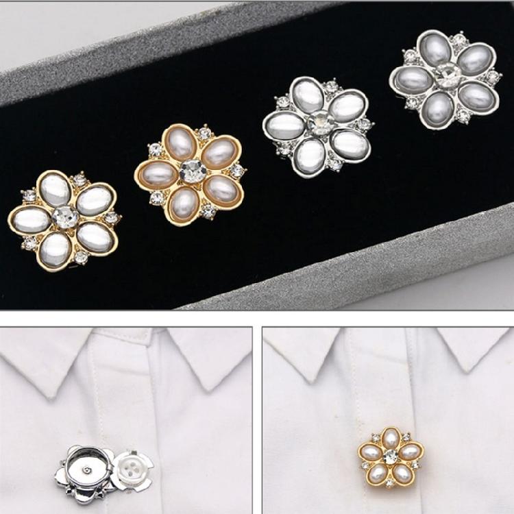 Shirt Button Cover Decorative Button For Women Wedding Accessories Rhinestones Flower Design Button Clip for Formal Shirt
