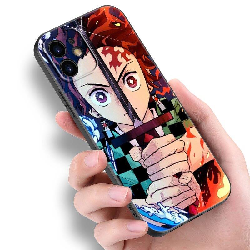 Anime Demon Slayer Tanjiro Case For Apple iPhone 14 13 12 Mini 11 Pro Max 7 8 XR X XS 7 8 Plus SE 2020 2022 Black Cover