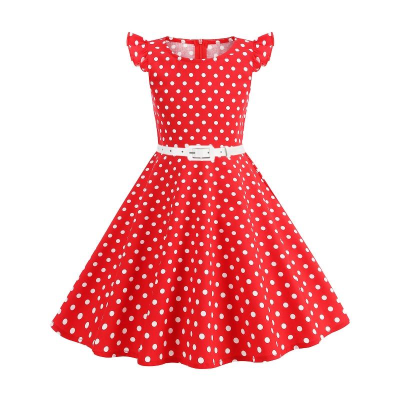 European and American Polka Dot Children's Clothing Dress Summer Flying Sleeves Fresh Retro Skirt T