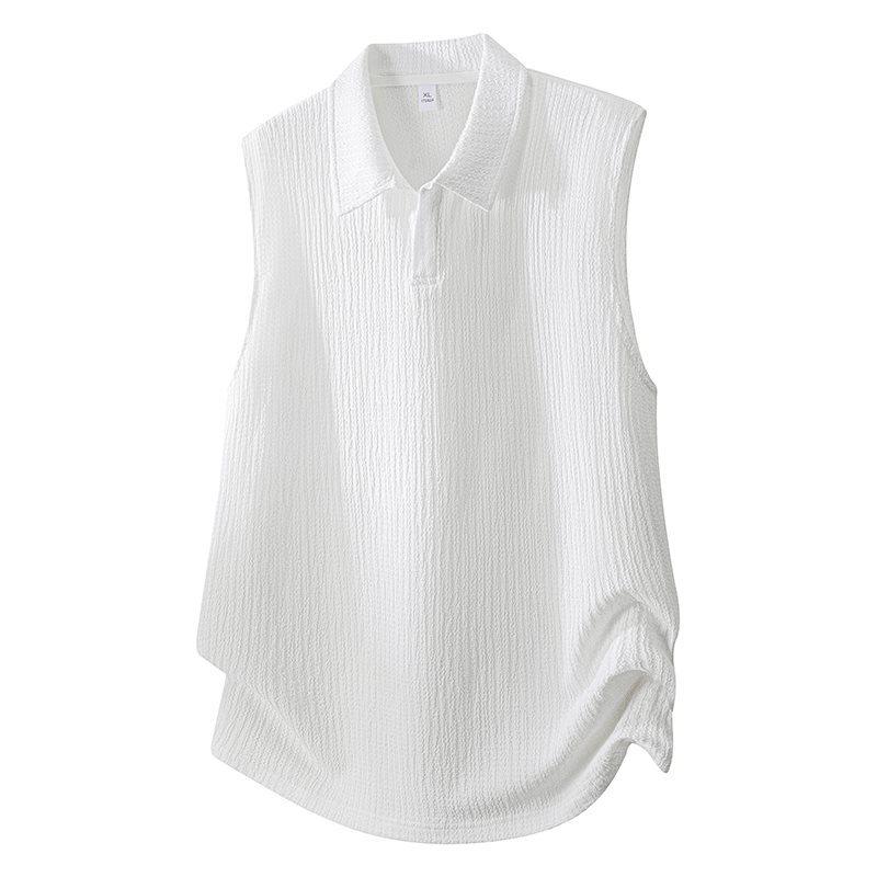 

Мужская модная свободная черная майка без рукавов с воротником для весны/лета M белый