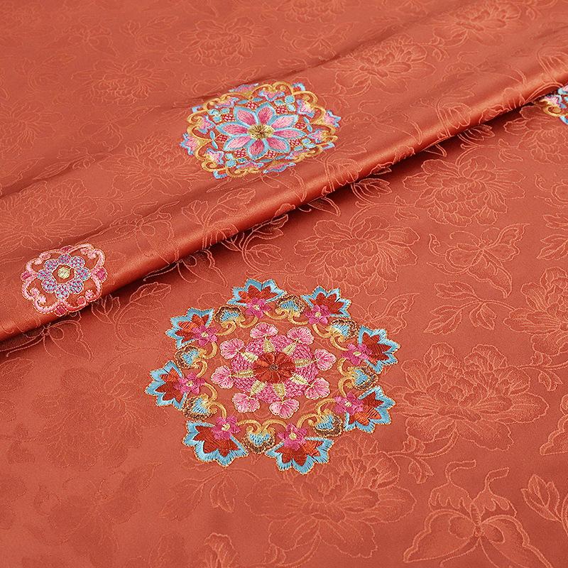 

Chinese Style Flower Embroidered Brocade Fabric Smooth Breathable for Blouses Cheongsam Kids Wear Vests Cardigans Sewing Cloth 50x145cm