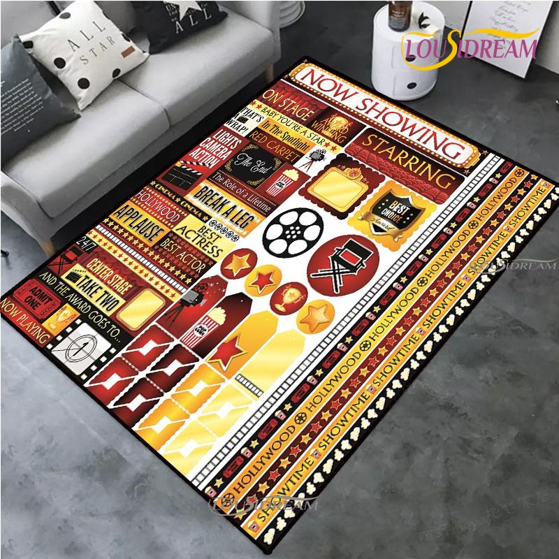 Movie Night Clapboard Area Rug Home Theater Film Art Rugs Cinema Carpet Non-Slip Home Decoration for Bedroom Living Playing Room