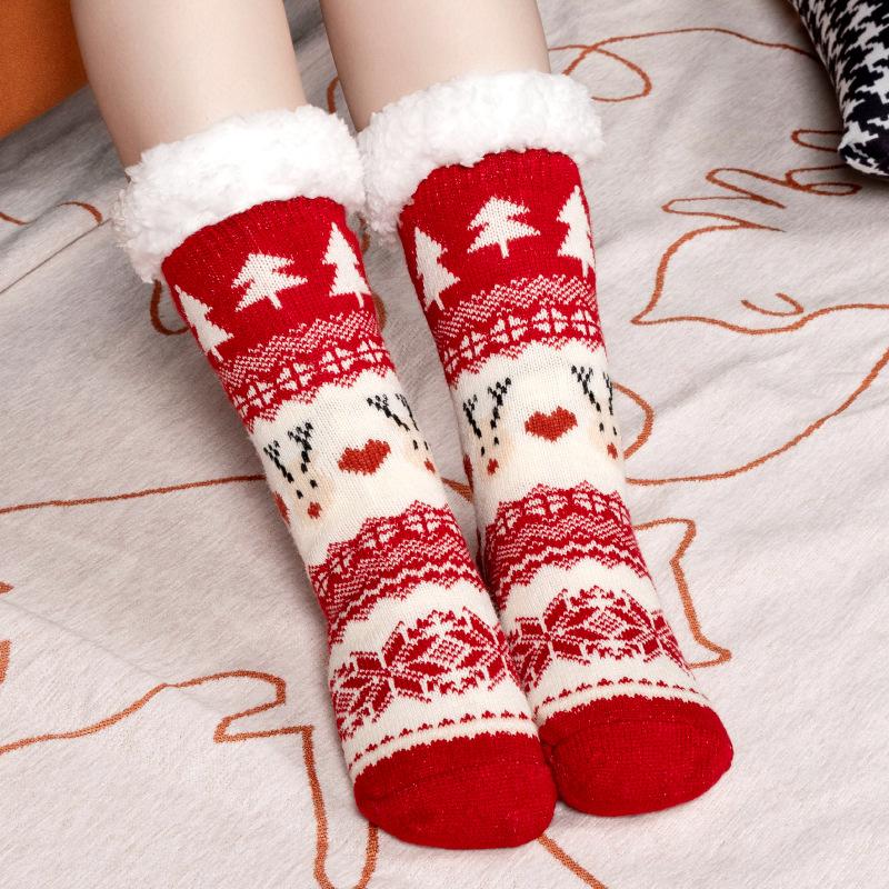 Women's Mid Tube Socks Christmas Floor Socks Home Sleep Winter Velvet and Thick Anti-slip Carpet Socks