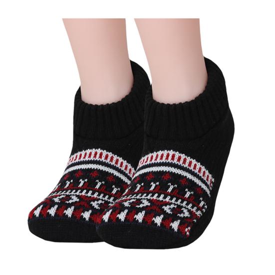 Retro Winter Slipper Socks Thickened Fleece Lined Low Cut Socks Socks with Grips Non-Slip Ankle Slipper