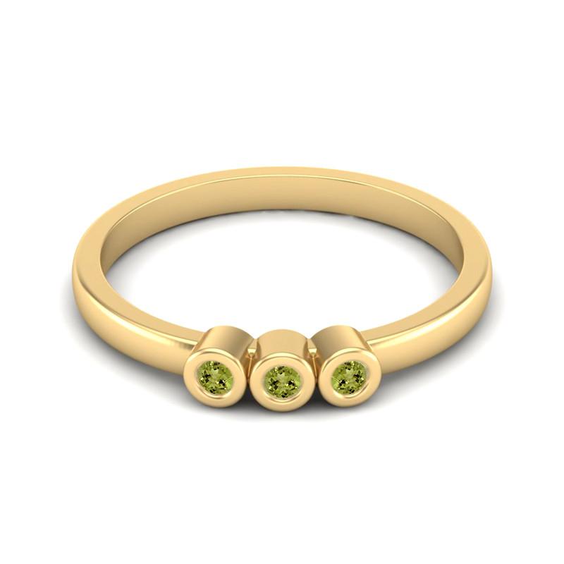 Tiny Round Shape Peridot Gemstone 925 Sterling Silver Gold Plated Three Stone Minimalist Women Engagement Ring