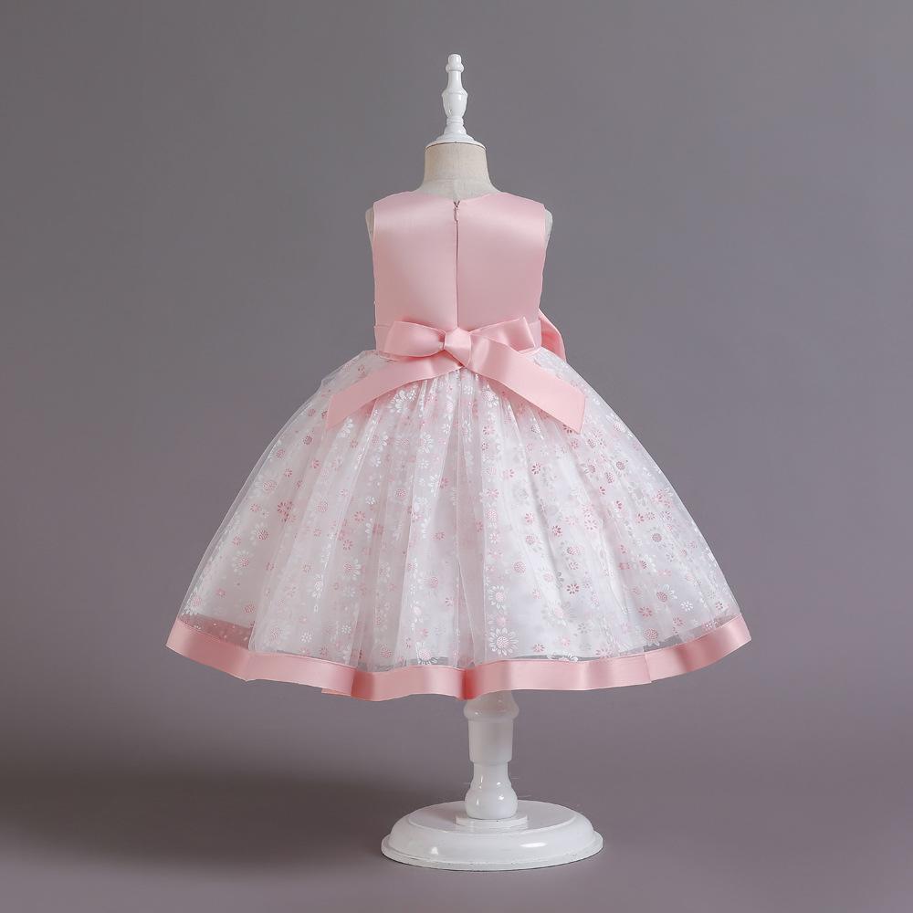 Girls Lace Embroidered Tulle Dress for Weddings Birthday Parties Princess Flower Girl Attire with Bow Details