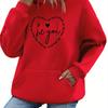 Women's Autumn Winter Loose Casual Letter Heart-shaped Printed Hoodie with Pocket Long Sleeve Women Graphic Aesthetic Sweatshirt