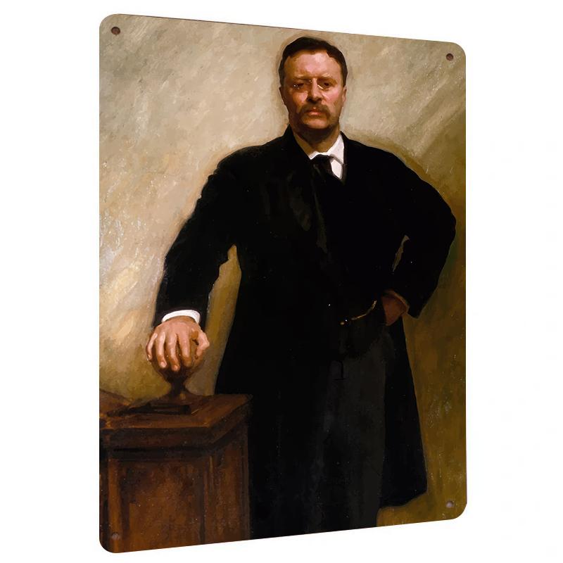 Vintage US-Präsident Theodore Roosevelt Porträt Metallblechschild Wandkunst für Wohnzimmer Arbeitszimmer Bar Dekoration