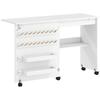 Folding Sewing Table, Rolling Cabinet, Magnetic Barn Door, 2 Bins, Shelf, 18 Pegs, White