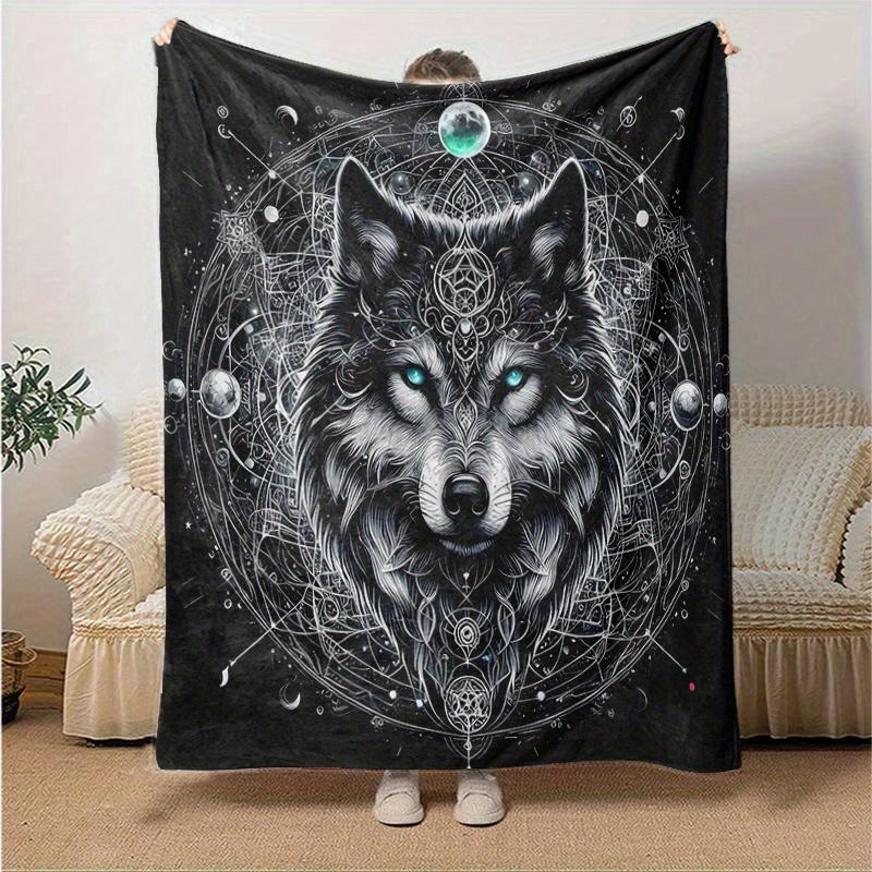 1pc Wolf Design Blanket  Cartoon for Home Decor, Gift Idea, Living Room, Travel, Camping, Car Blankets