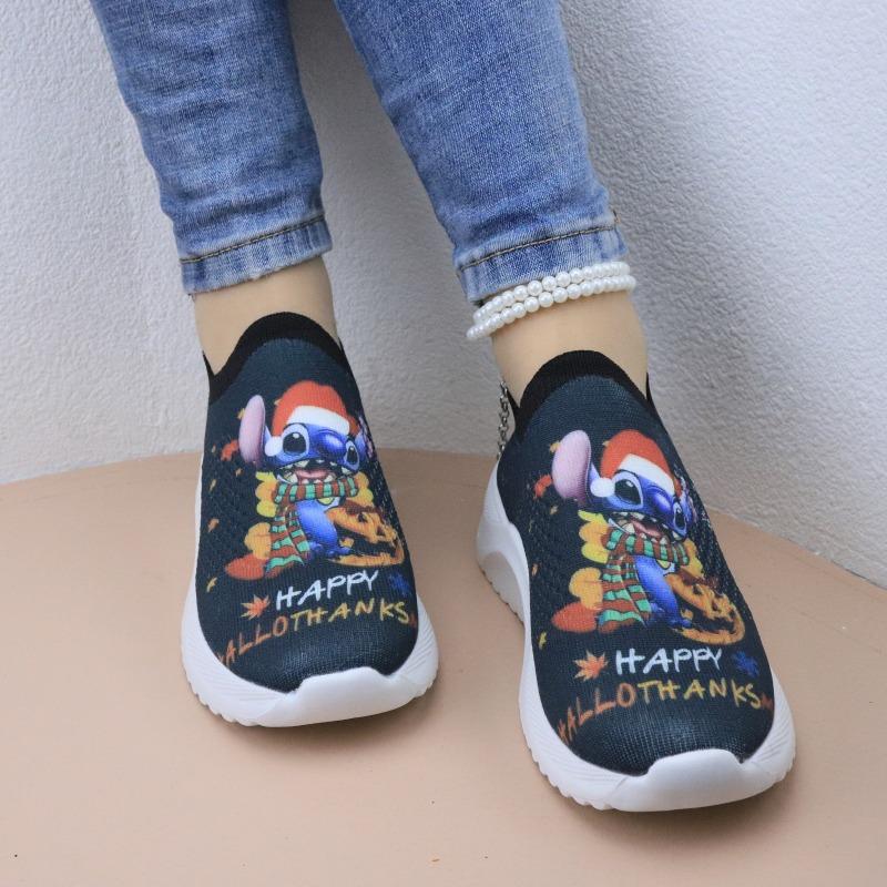 Large size spring and autumn new casual single shoes Santa Claus round head women's sports shallow mouth fly-woven breathable single shoes