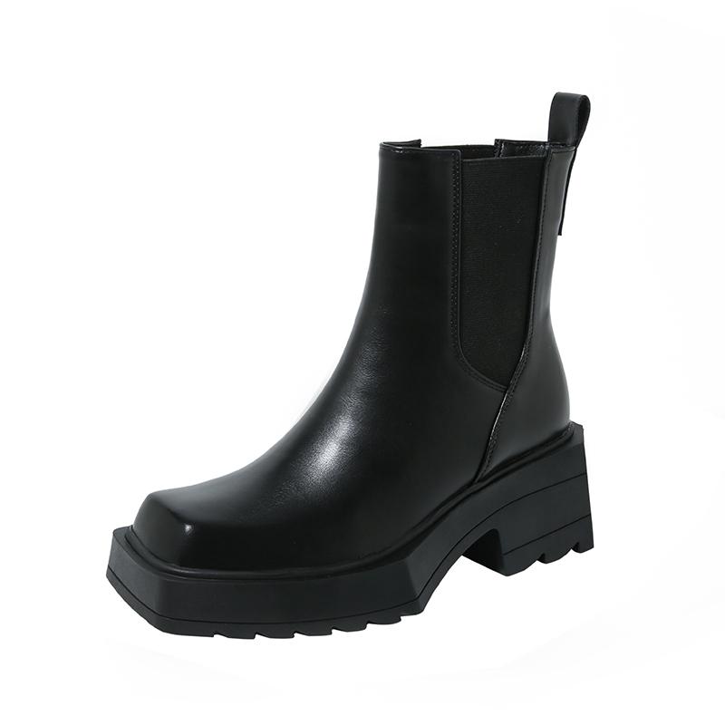 Mode Herbst Winter Vintage Dicke Ferse Damen Kniehohe Stiefel Mode Eckige Zehenschuhe Damen Punk Kurze Stiefeletten Zapatos De Muje