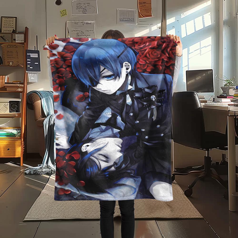 1PC Black Butler Print Flannel Blanket, High quality All Seasons, Home Decor, Warmth and Comfort, Perfect for Christmas Gifts