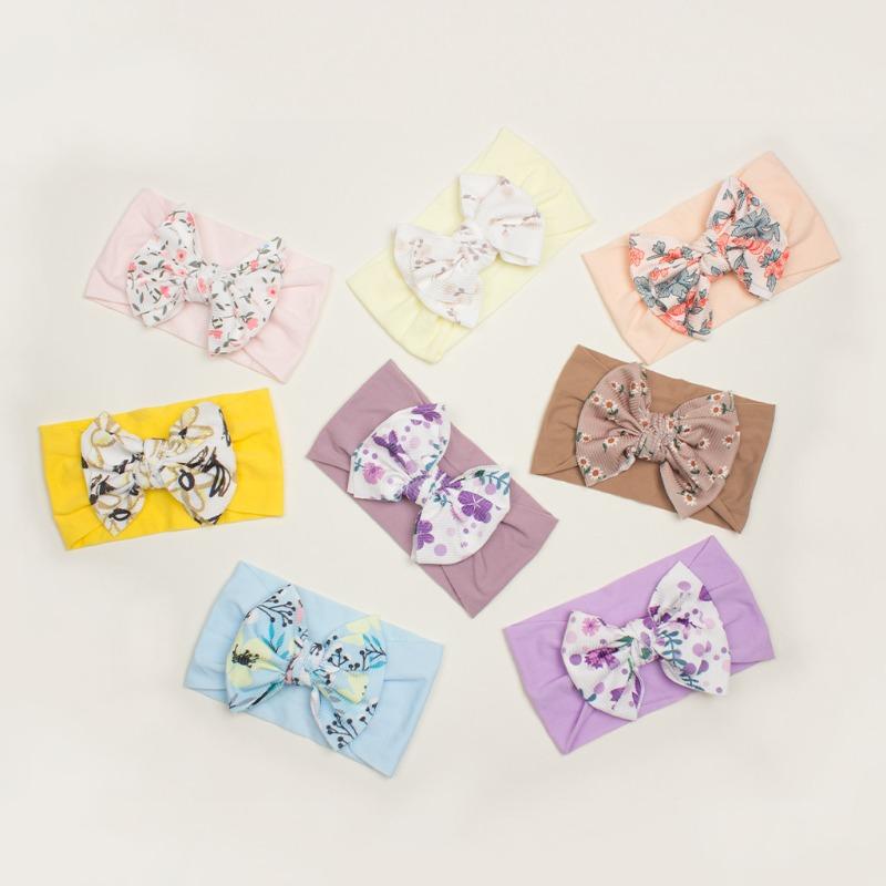 New twill print bow children's headband, summer thin solid color baby hair accessories, girls headscarf