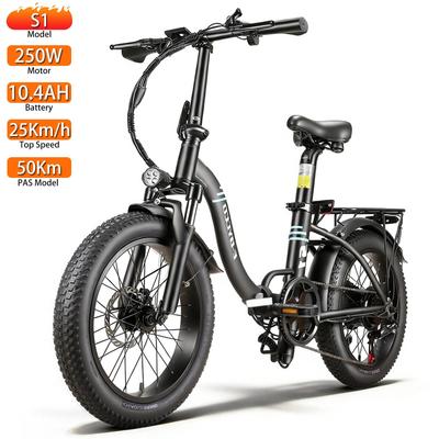 Electric Bicycle Ebycco S1 20" Tire 250W Motor City Electric Bike For Adult 36V 10.4Ah Dual Disc Brakes Max Range 50Km 7 Speed Black