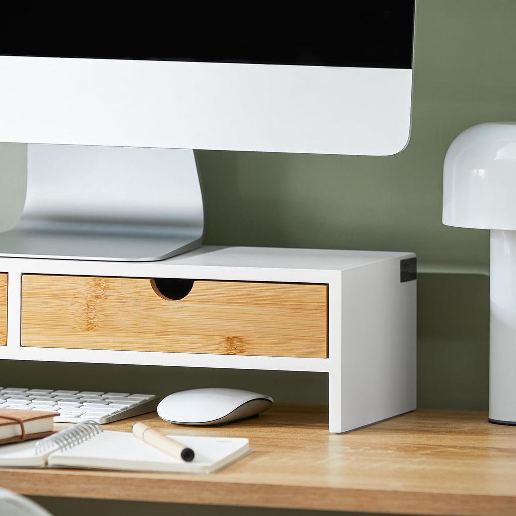 SoBuy Monitor Desktop Wooden Computer PC Desktop Width 47 x Depth 18 x Height Keyboard Storage with Desktop Desktop Monitor Tabletop Display PC Stand