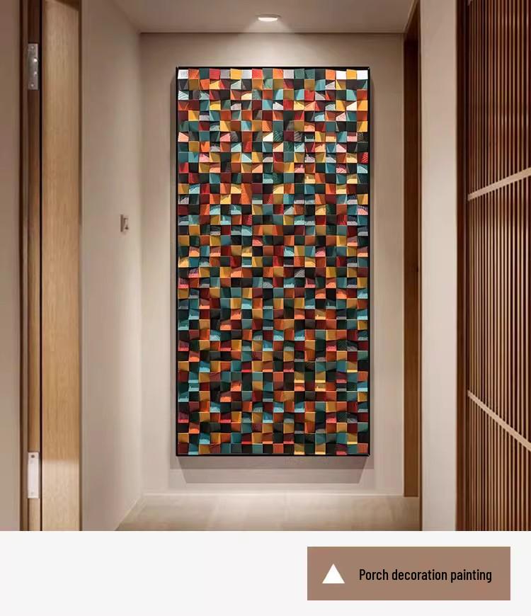 3D Solid Wood Mosaic Geometric Abstract Wall Art for TV Background or Entrance Hall